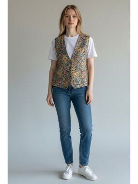 Vintage Floral Tapestry Vest Women's M By Apparel Multicolor Sleeveless